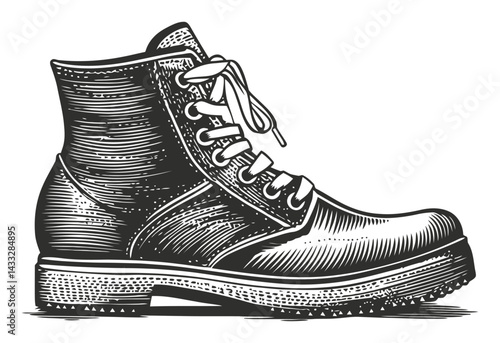 Detailed Engraving of a Classic Boot in Traditional Style