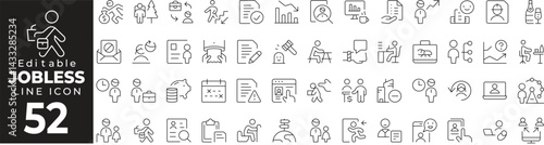 Jobless Icon Set: A Line Icon Collection Featuring Unemployment, Job Search, Resume, Employment Assistance, and More