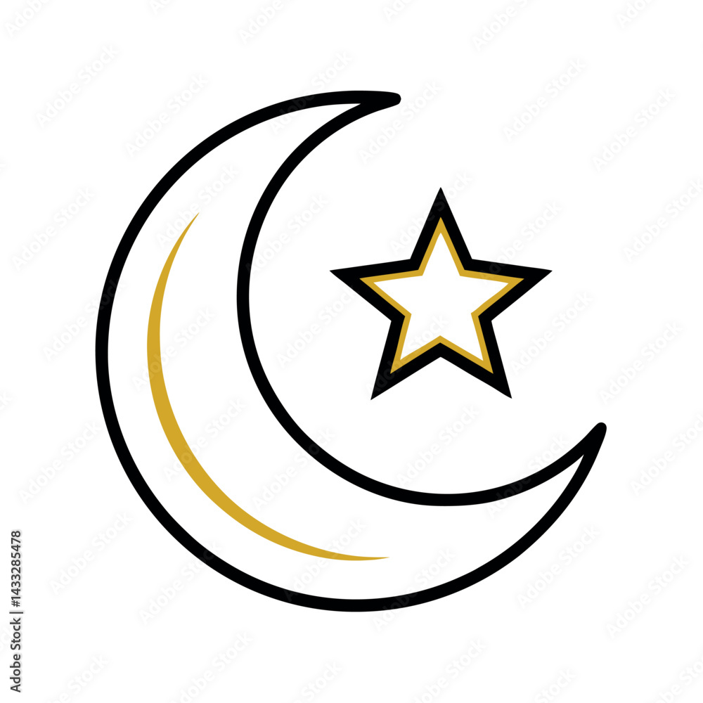 Outlined Islamic Moon and Star Icon Outlined Islamic Moon and Star Icon