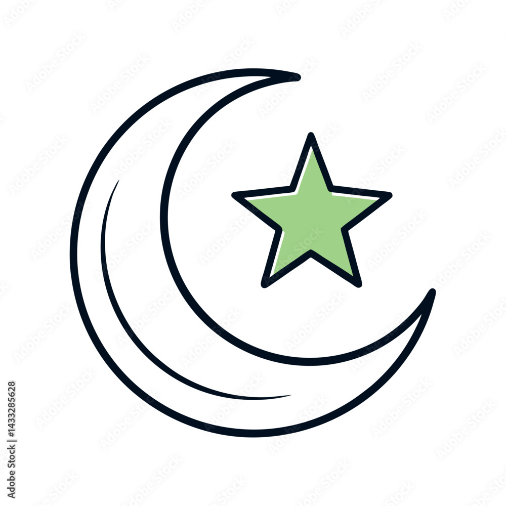 Crescent Star Combo Outline Illustration Crescent Star Combo Outline Illustration