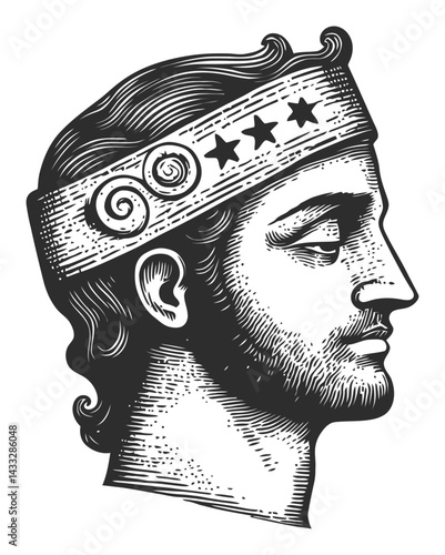 Vintage Engraving of Roman Emperor in Detailed Woodcut Style