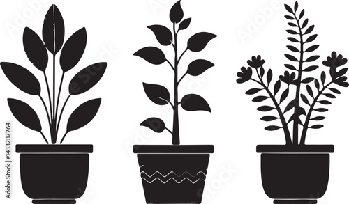 Silhouette potted tree line icons set. Set of outline variant silhouette tree symbol icons collection