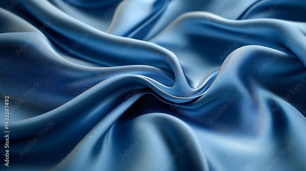 Obraz premium Floating blue silk fabric with smooth curves creating elegant and artistic patterns in the air