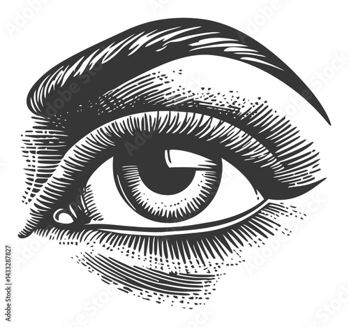 Detailed Engraving of an Eye in Classic Woodcut Style Illustrations