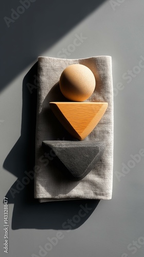 Geometric Natural Materials Still Life: Wood, Stone & Linen