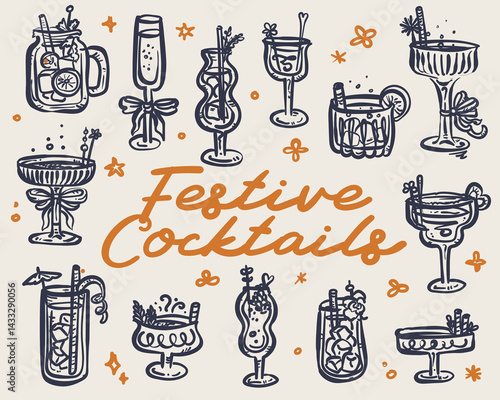 Beautiful hand drawn collection of drinks and cocktails - vector illustration
