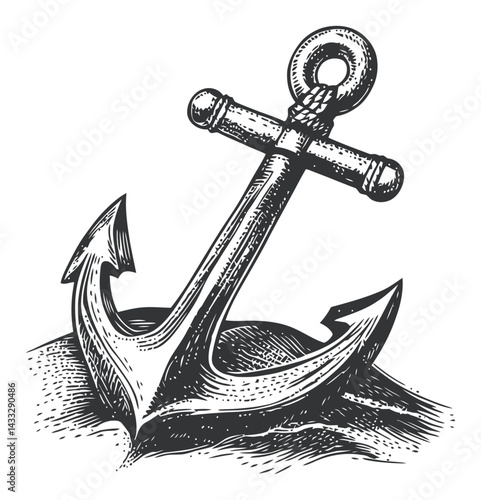 Vintage Engraving of a Detailed Anchor Illustration in Classic Style
