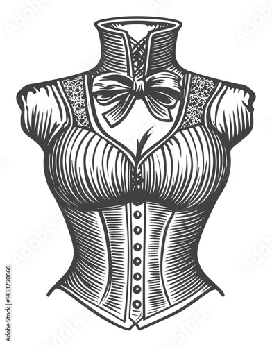 Elegant Vintage Corset Design in Classic Engraving Style