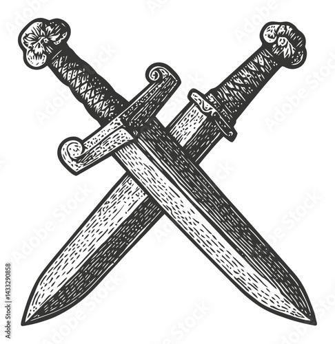 Crossed Knives Engraving in Vintage Style with Detailed Illustration