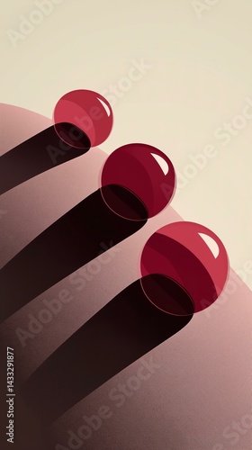 Abstract Red Spheres Casting Long Shadows: Minimalist Graphic