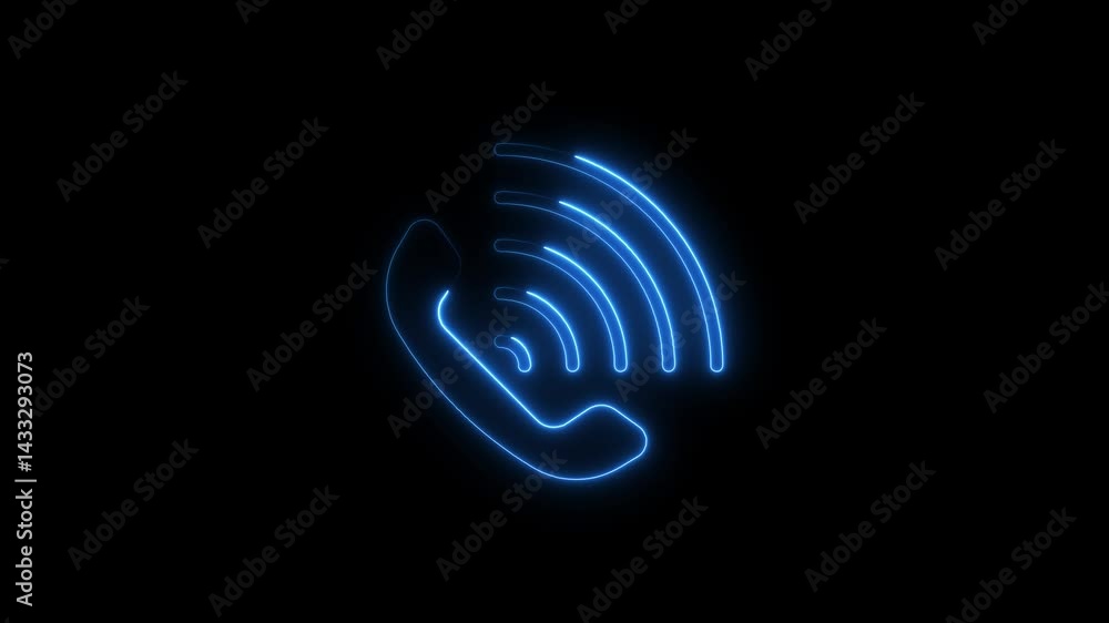 Neon glowing phone receiver ringing icon on black background animation Neon glowing phone receiver ringing icon on black background animation