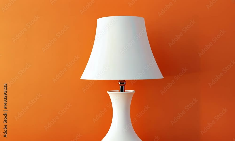 White table lamp on orange wall. White table lamp on orange wall.