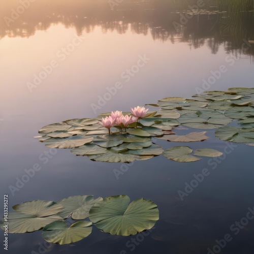 lake in the morning, water lily in the pond, water lilies in the pond