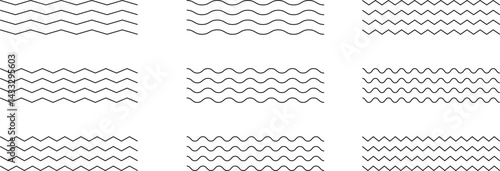 Wavy zigzag lines sets. Black underline wavy zigzag lines pattern. Line wave and zigzag