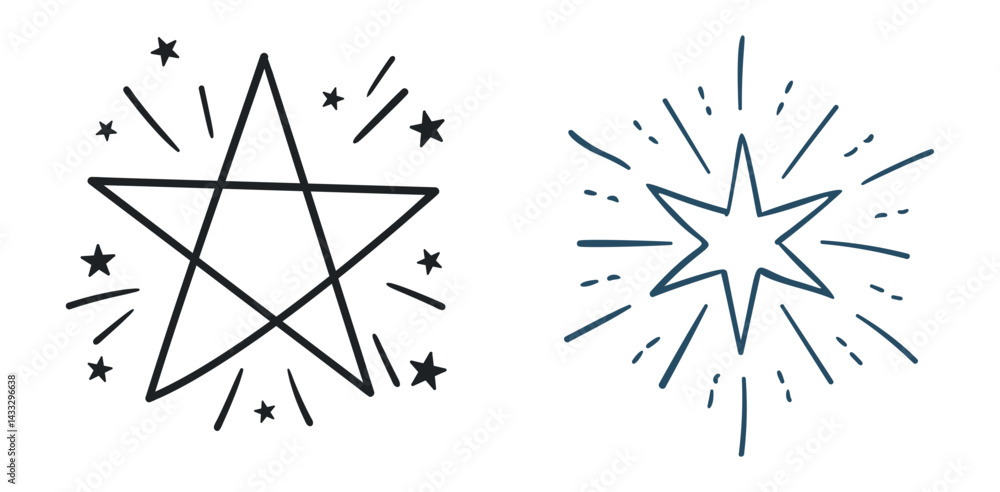 Fototapeta premium Set Hand drawn sparkling stars 