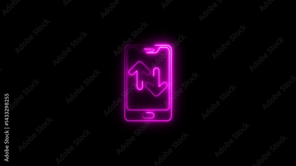 Neon mobile data transfer icon animation on black background for technology Neon mobile data transfer icon animation on black background for technology
