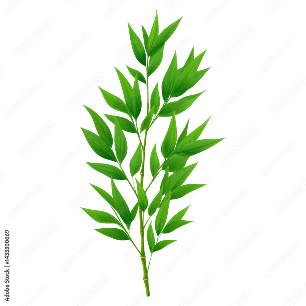 Fototapeta premium Lush Green Bamboo Stem with Vibrant Leaves and Natural Textures, isolated on transparent background.