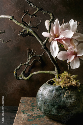Elegant Magnolia Branch in Ceramic Vase