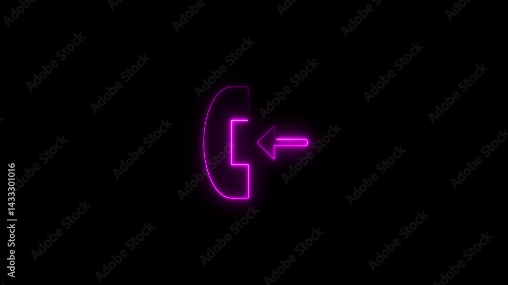 Glowing neon logout icon animation on black background for technology and security concepts Glowing neon logout icon animation on black background for technology and security concepts