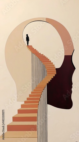 Climbing Stairs in Head Silhouette: Inner Journey & Progress