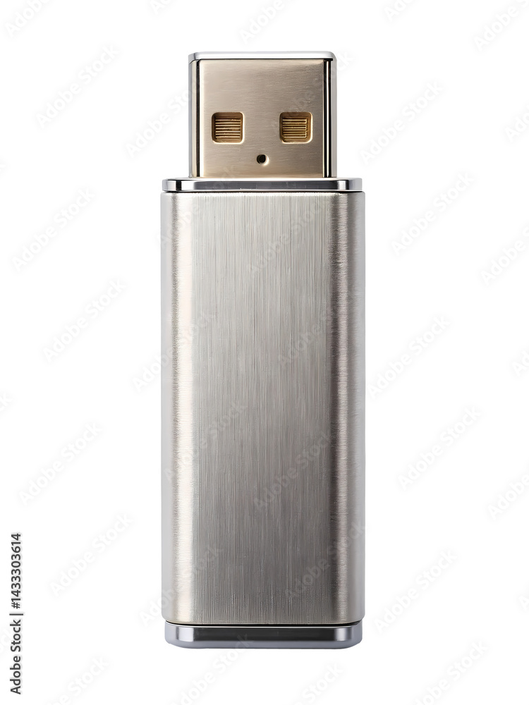 Stylish Metallic USB Flash Drive with Textured Body on transparent background Stylish Metallic USB Flash Drive with Textured Body on transparent background