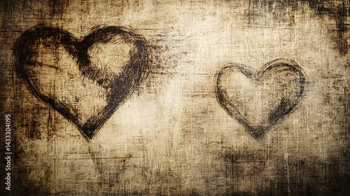 Two hearts, vintage texture, artistic background