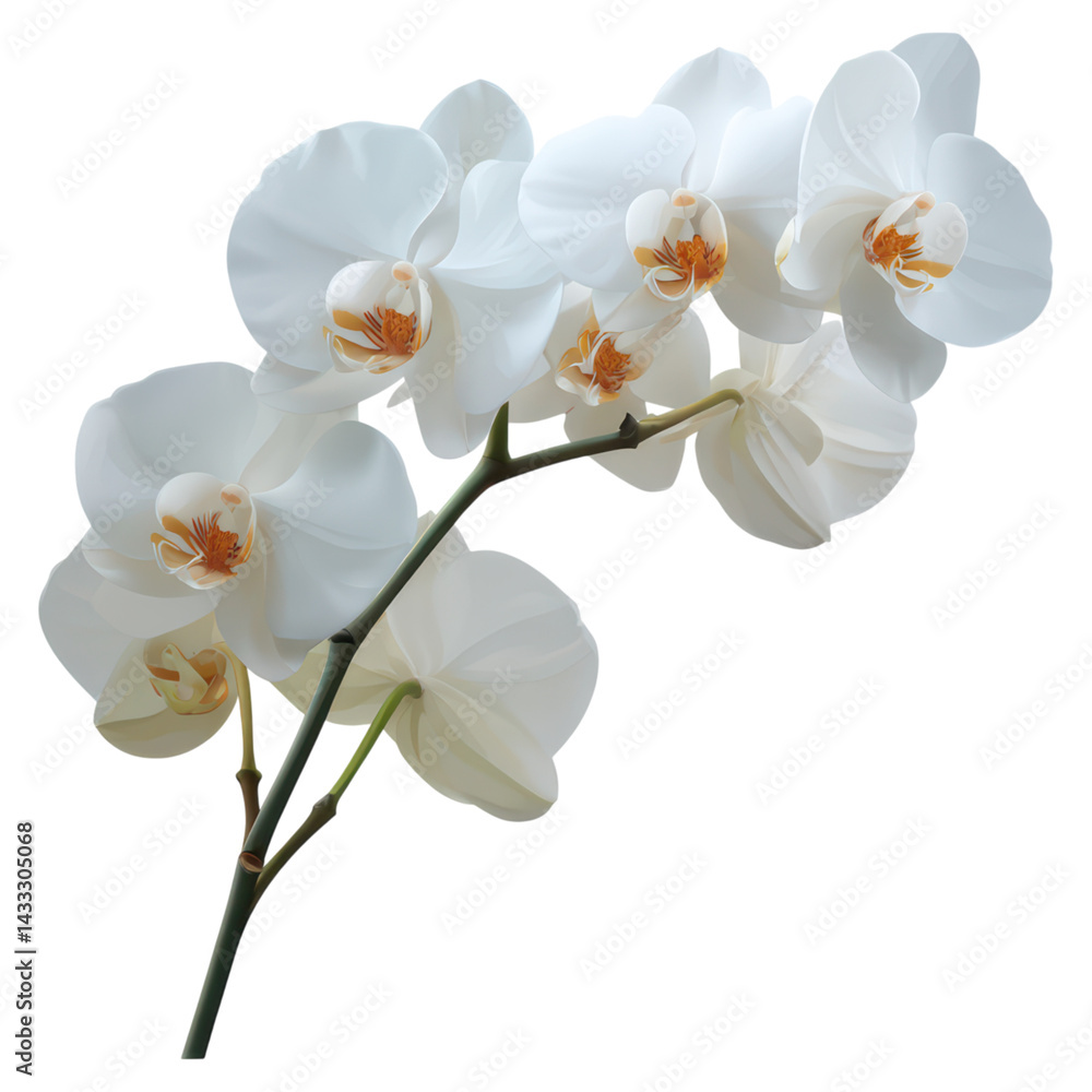Obraz premium Elegant White Orchid Flower Arrangement with Delicate Petals, isolated on transparent background.