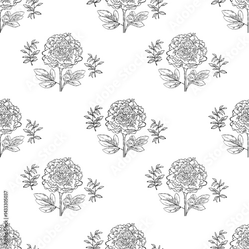 Flower Line Art Seamless Pattern Design. Best for gift wrapper, Fabric print, Coloring book. 