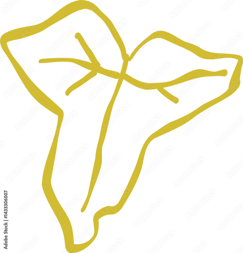 Fototapeta premium Flower and Leaf Line Art Gold Color Hand Drawn Sketch Style