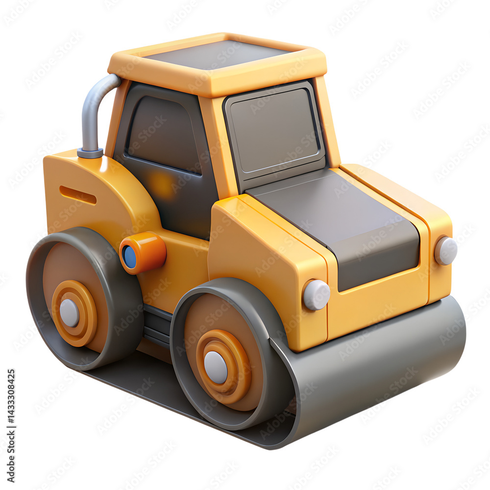 Naklejka premium High quality 3d rendering icon of a yellow construction vehicle land transportation isolated on white background steamroller road roller heavy machinery construction equipment