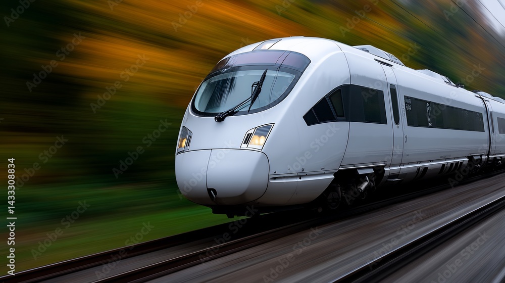 Fototapeta premium High-speed train moving through autumnal landscape