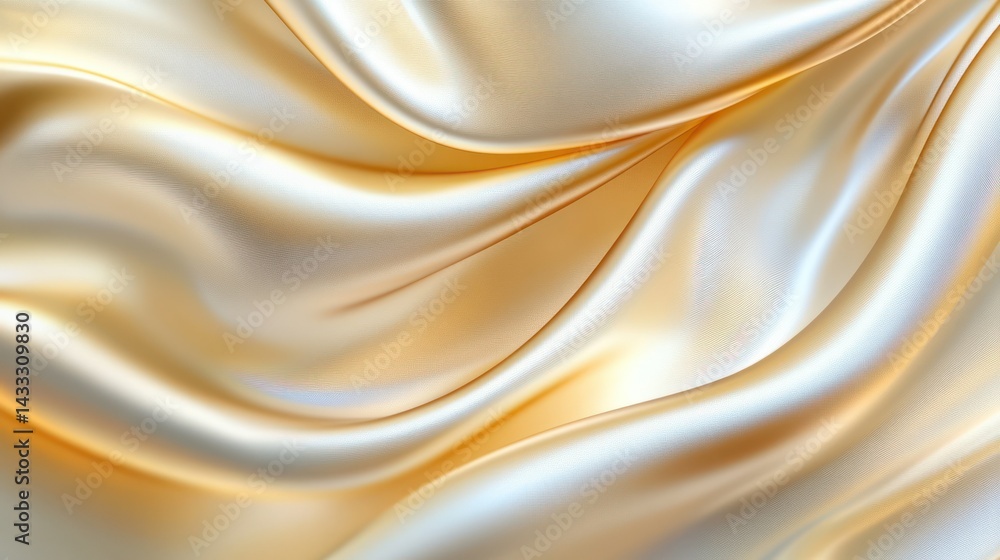 Fototapeta premium Gold fabric drapes with smooth, luxurious sheen, presenting texture, elegance, abstract presentation, design, wave.