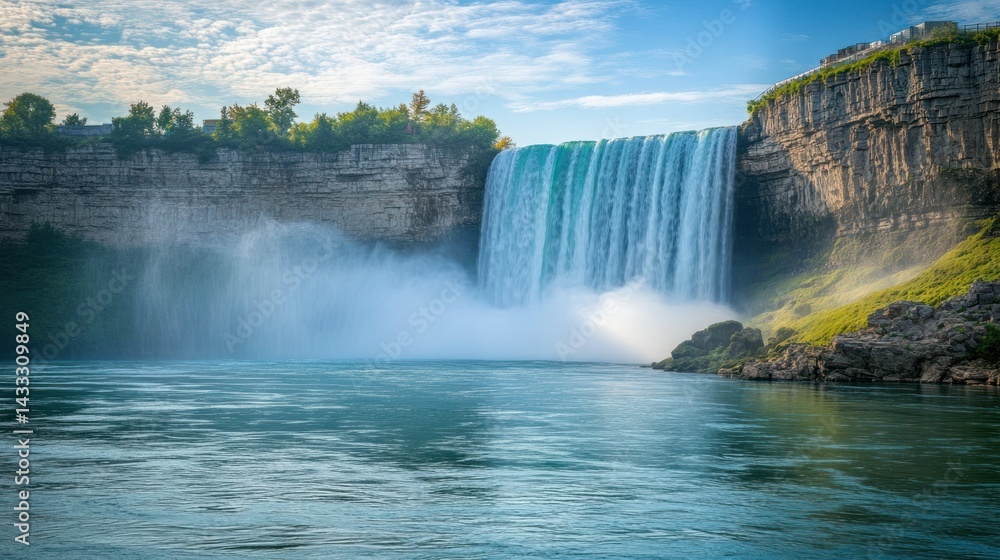 Fototapeta premium A breathtaking scenic view of a large flowing waterfall