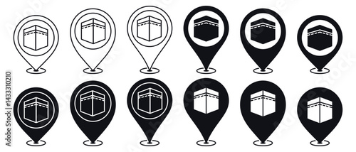 Kaaba pin location, Qibla direction icon. Illustration vector
