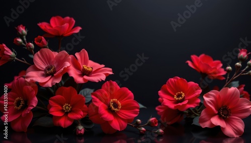 Wallpaper Mural Red flowers over dark background, perfect for posters or romantic cards, deep tone contrast Torontodigital.ca