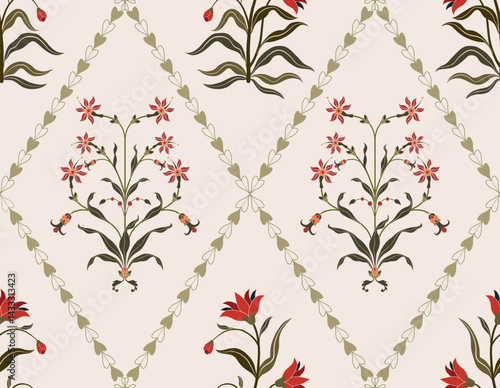 Hand drawn colourful geometric flowers, seamless patterns with floral for fabric, textiles, clothing, wrapping paper, backdrop, banner, illustration, abstract backgrounds.
