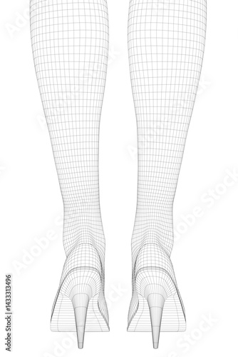 The image is a black and white drawing of a pair of legs with a pair of high heels. The legs are shown in a very detailed and intricate manner, with the focus on the shoes