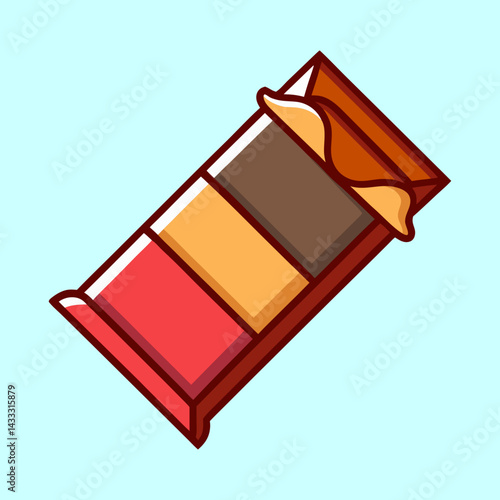 Delicious three layered chocolate bar wrapper slightly peeled back illustration design