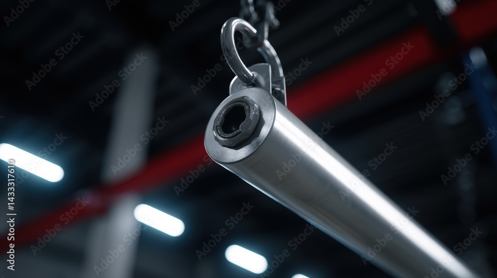 close up view of hydraulic cylinder showcasing its metallic surface and connection point, highlighting its industrial design and functionality in mechanical applications