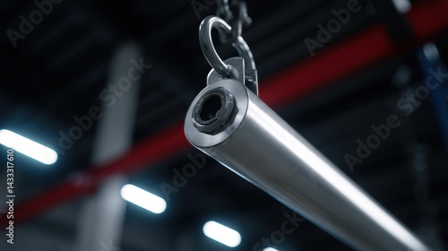 Obraz na płótnie close up view of hydraulic cylinder showcasing its metallic surface and connection point, highlighting its industrial design and functionality in mechanical applications w salonie