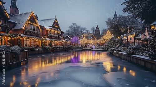 Winter Wonderland Town at Dusk