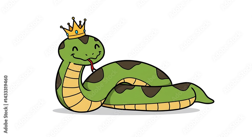 Obraz premium Cartoon snake with a crown, symbolizing royalty and whimsical illustration