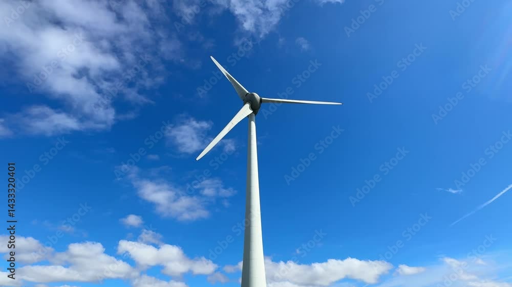 View of a windmill against a bright blue sky, highlighting the production of clean, renewable energy. View of a windmill against a bright blue sky, highlighting the production of clean, renewable energy.