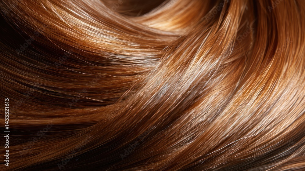 Fototapeta premium Close-Up View of Lustrous Brown Hair, Capturing the Rich Color Tones and Silky Texture, Ideal for Beauty, Hair Care, and Fashion Projects