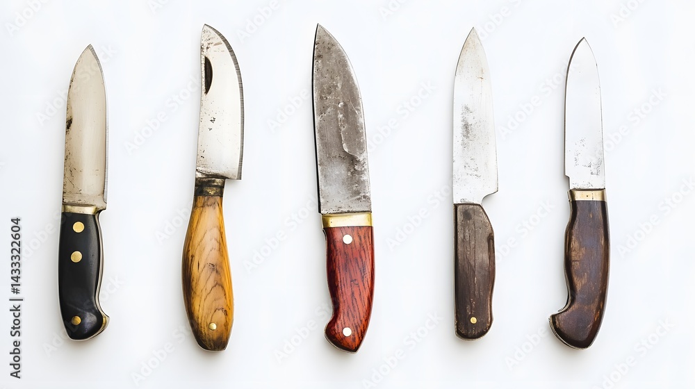 Rustic Knives Collection with White Background. Rustic Knives Collection with White Background.
