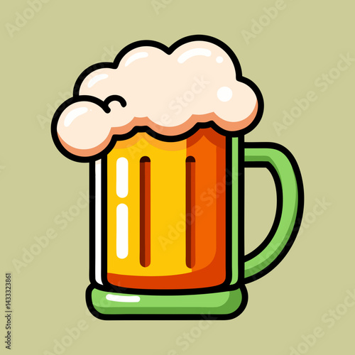 A cartoonish illustration of a frothy glass of golden beer or ale