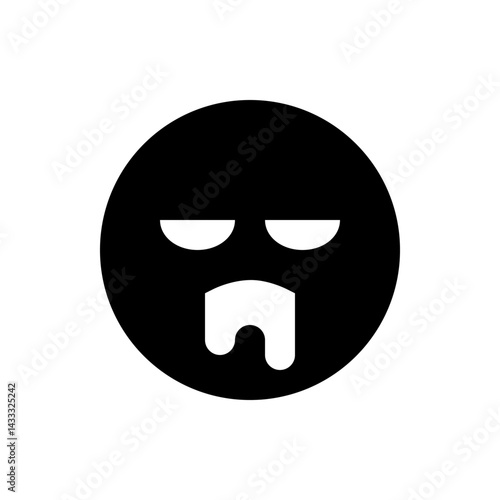 A black circle with two white half circles as eyes and a drool like shape for the mouth area design
