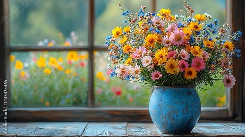 Wallpaper Mural Cheerful wildflower bouquet in a rustic vase on a table brightening up home decor with nature Torontodigital.ca