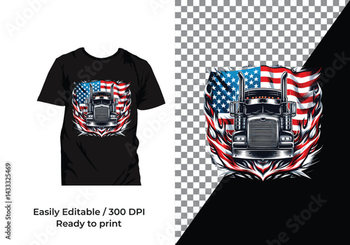 American Trucker T-Shirt Design with American Flag vector design