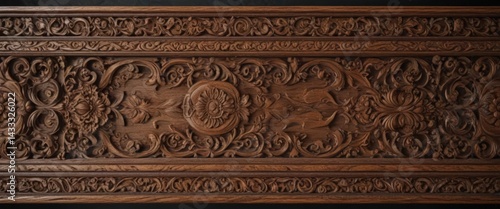 Antique wooden border, intricate carvings, distressed finish,  natural,  aged wood frame,  distressed